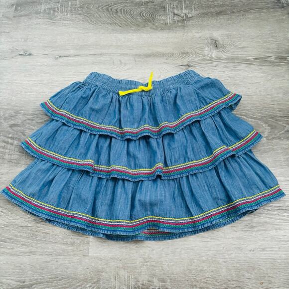 Mini Boden Denim Rainbow Tiered Skort Size 11/12 VGUC - Picture 1 of 5